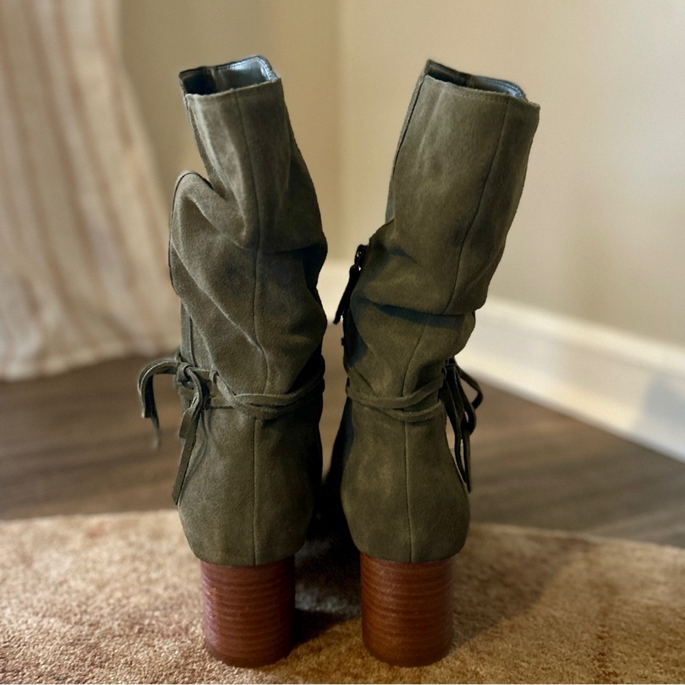 Violet & Red Janine Boho Mid Calf Suede Leather Boot, Olive / Sage Green, Sz 10 - Picture 8 of 10